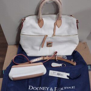 BRAND NEW Genuine Dooney & Bourke Dillen White Leather Satchel With Accessories